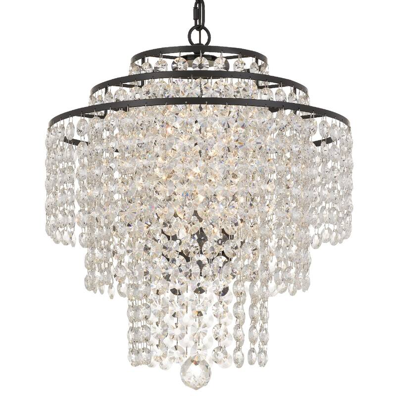 Arielle Crystal 18" wide Bronze Chandelier - 18'' W x 20.36'' H - 18'' W x 20.36'' H