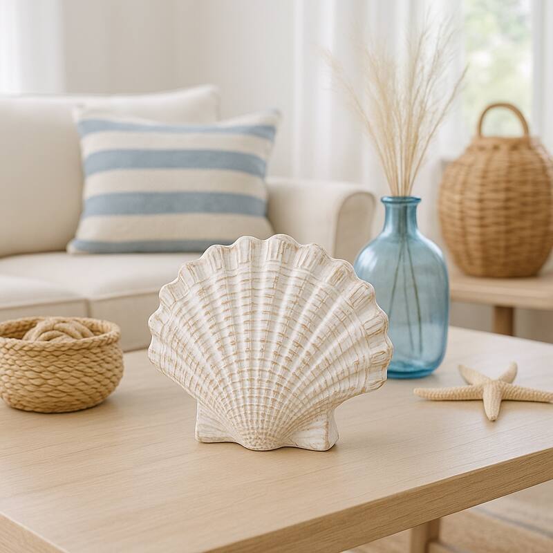 Coastal Decorative Resin Shell Figurine Sculpture - White