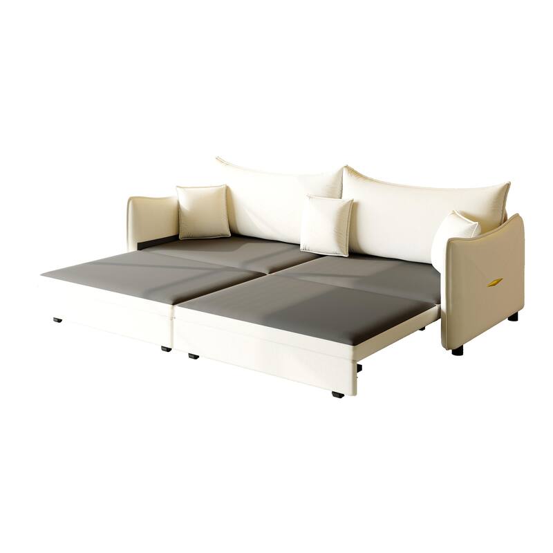 Convertible Sleeper Sofa Bed, Modern Velvet Loveseat Pull-Out Couch Bed, Oversized Love Seat Lounge Sofa with 3 Pillows