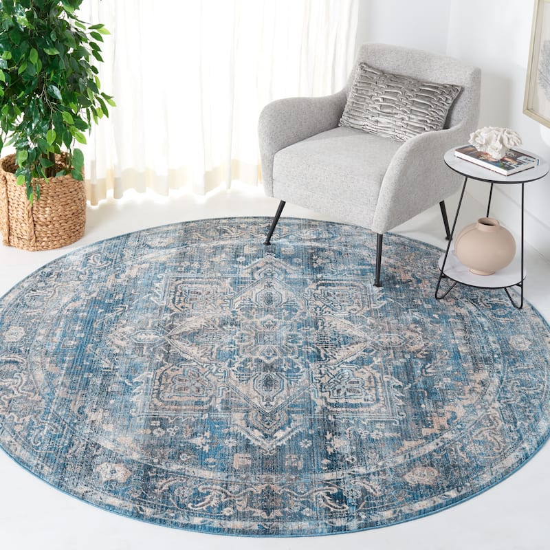 SAFAVIEH Vintage Persian Gertrude Oriental Medallion Rug - 6'7" Round - Navy/Ivory