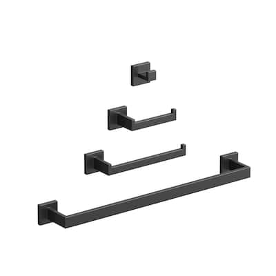 4-Piece Bathroom Hardware Accessories Set, Wall Mount Towel Bar, Toilet Paper Holder, Hand Towel Rack 1 Towel Hooks