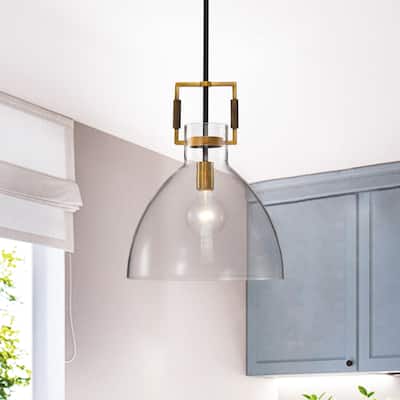 Oil Rubbed Bronze and Antique Gold 1-Light Clear Bowl Glass Pendant