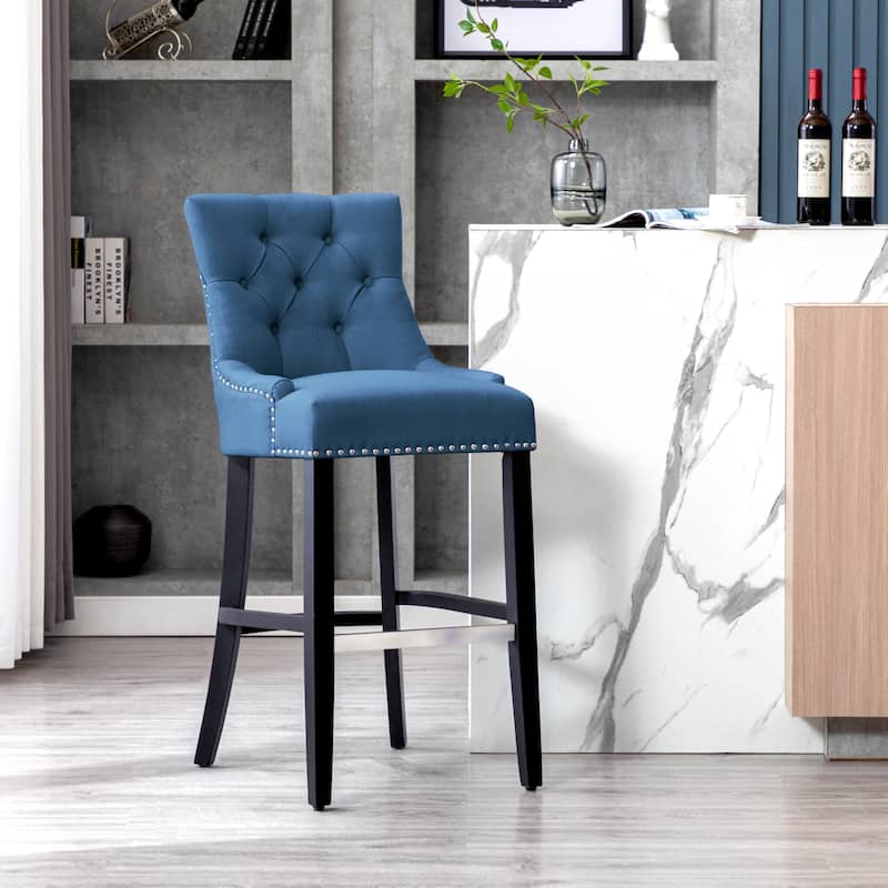 Carter 29" Linen Fabric Tufted Upholstered BarStool - N/A