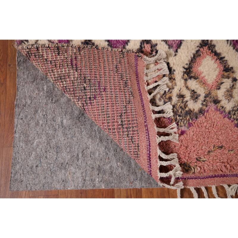 Moroccan Oriental Area Rug Handmade Geometric Pink Wool Carpet - 7'6" x 10'6"