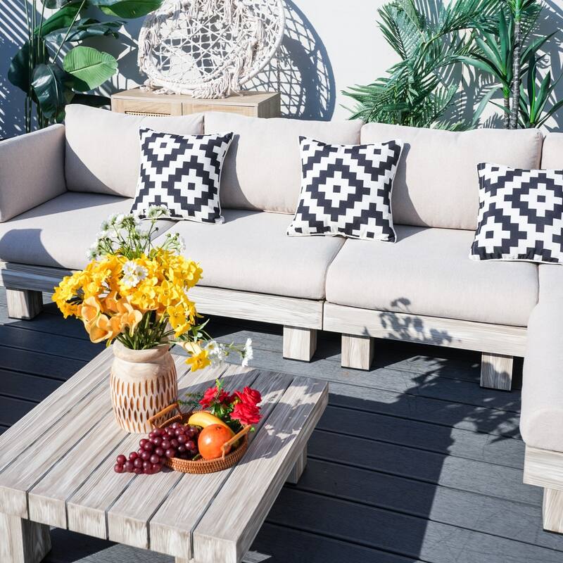 Patio Aluminum Sofa Set with Sponge-filled Cushion and Coffee Table