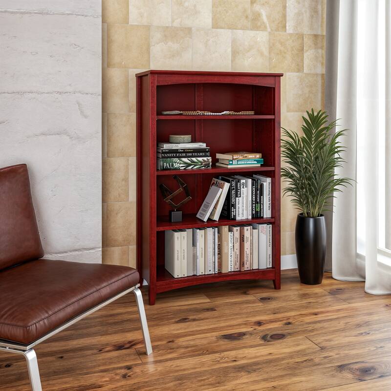 Shaker Style Bookcase - 48"H - Red Garnet Stain