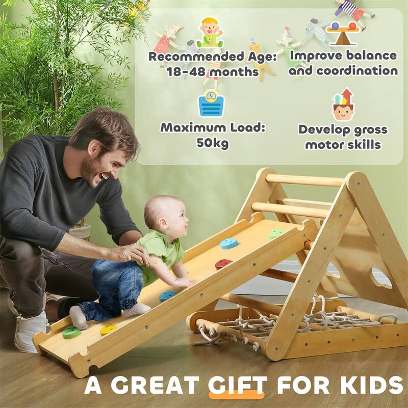 7-in-1 Toddler Climbing Triangle Set with Arch Ramp Climber for Indoor Active Play and Motor Skills