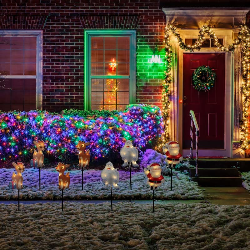 Set of 4 Lighted Rudolph and Friends Christmas Pathway Markers - Clear Lights - 8"