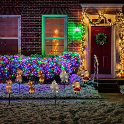 Set of 4 Lighted Rudolph and Friends Christmas Pathway Markers - Clear Lights - 8"