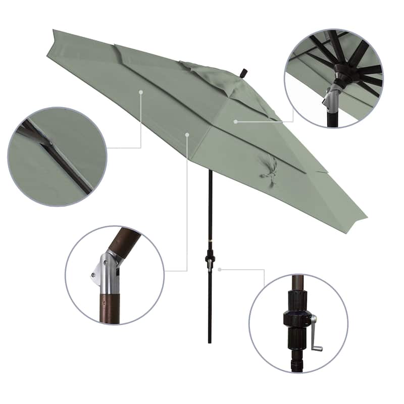 California Umbrella 11' Rd Golden State Series Patio Umbrella Bronze Aluminum Frame Crank Lift Collar Tilt Sunbrella