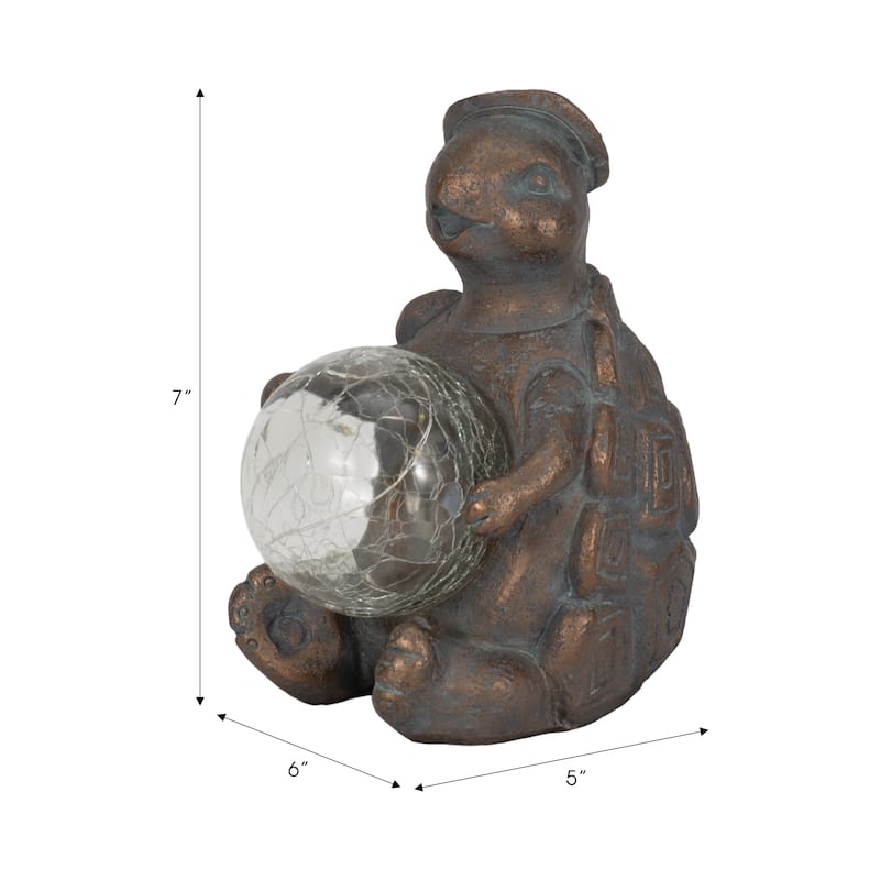 Sagebrook Home 7" Turtle Featuring a Solar Orb in Antique Copper Finish, Durable Polyresin Decor