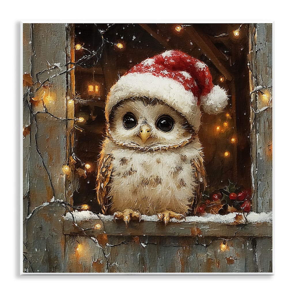 Stupell Festive Owl with Holiday Lights Wall Plaque Art Design By Riley B
