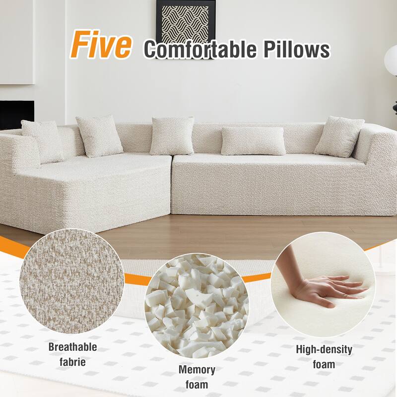 127.5" Polyester Upholstered Modular Oversized Minimalist Comfy Sectional Compressed Sofa