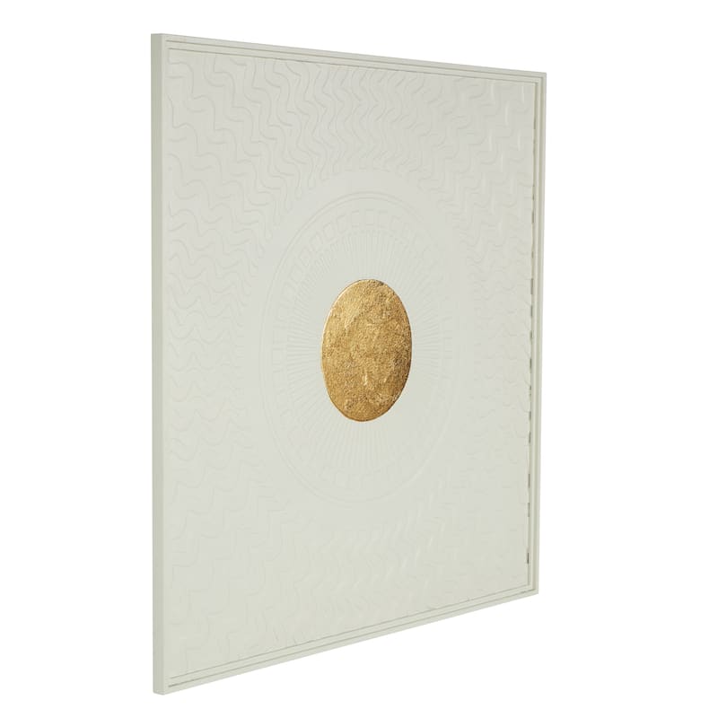 White Metal Geometric Home Wall Decor with Gold Foil Center and Wavy Patterns