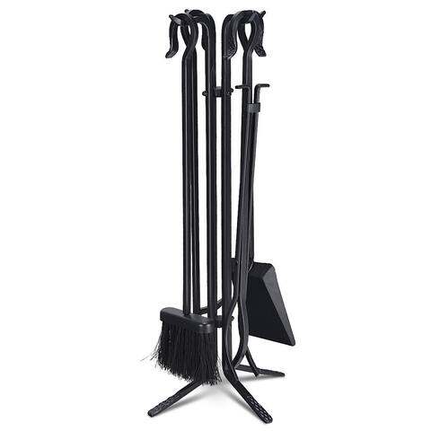 5 Pieces Fireplace Iron Standing Tools Set - base: 8" x 8" x 28" (L x W x H)