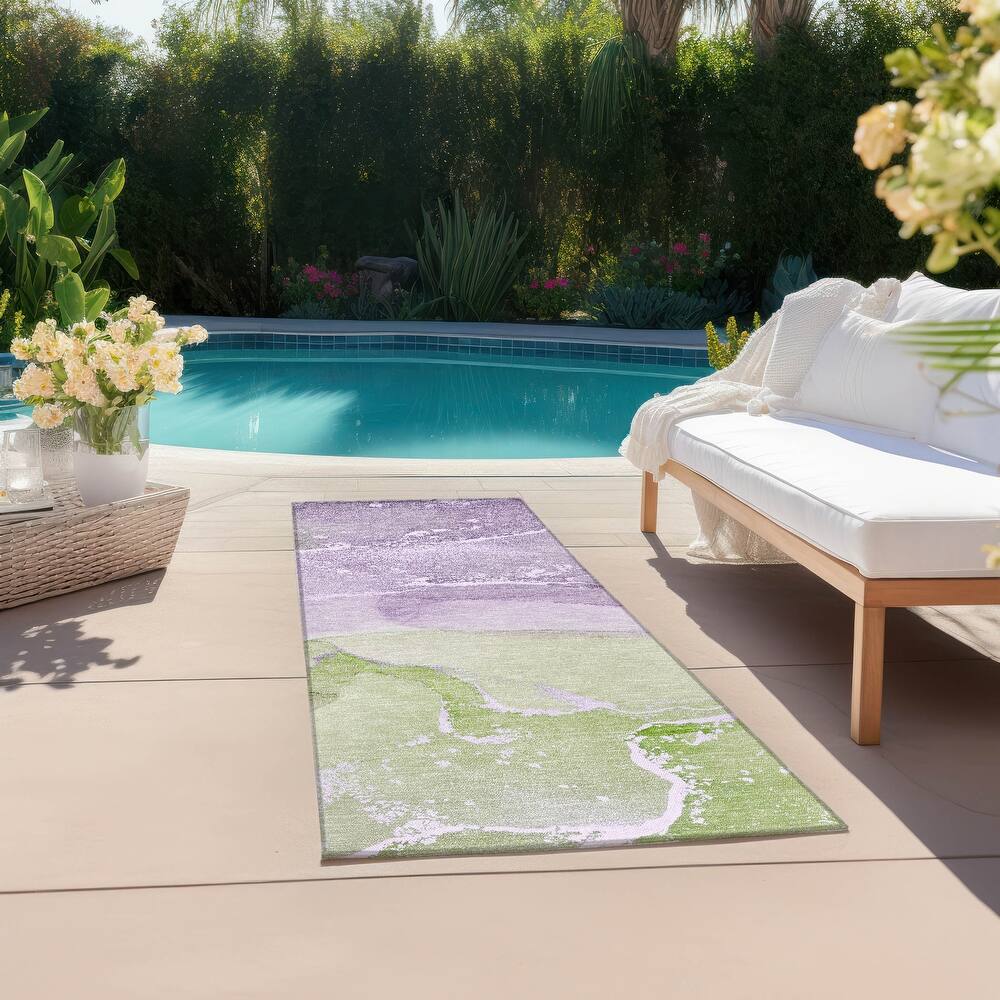 Machine Washable Indoor/ Outdoor Abstract Marble Chantille Rug