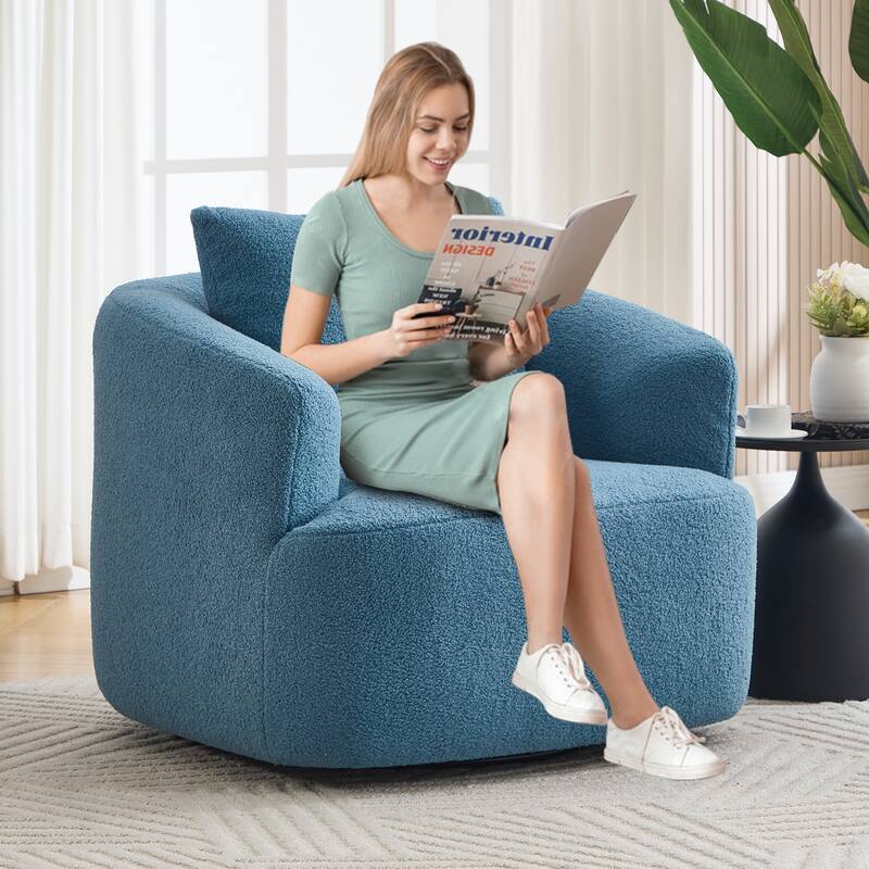 Swivel Round Sofa Chaise, Upholstered Sofa Chair with One Soft Pillow, Single Sofa with Adjustable Pillow