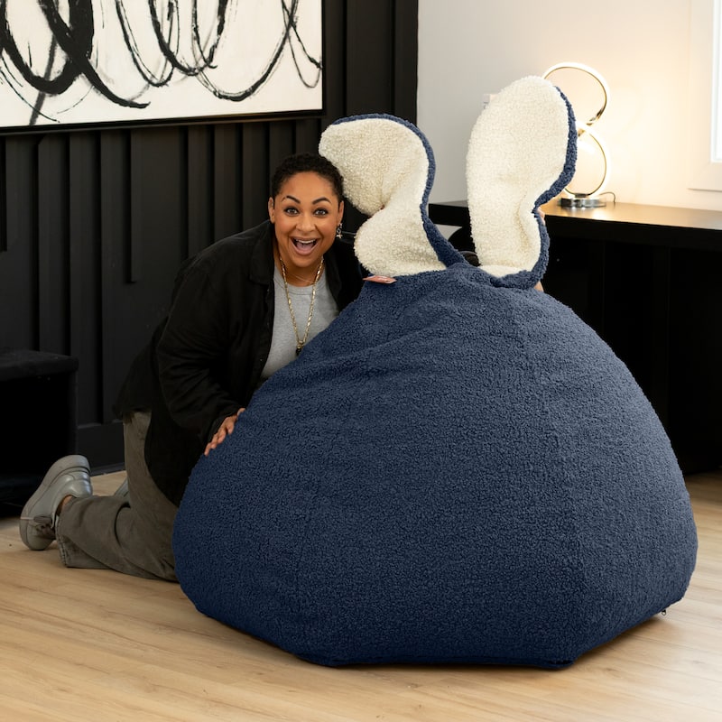 Raven-Symoné Home HopSeat Bunny - Oval Shaped Large Bean Bag Chair with Ears, Ultra Soft Shearling - Blue