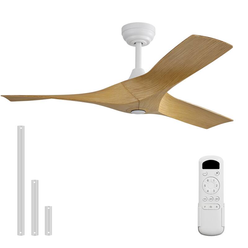 52Inch Ceiling Fan without Light, 6 Wind Speeds with Remote Control for Living Room and Patio - White with Brown ABS Blades - 52 inch