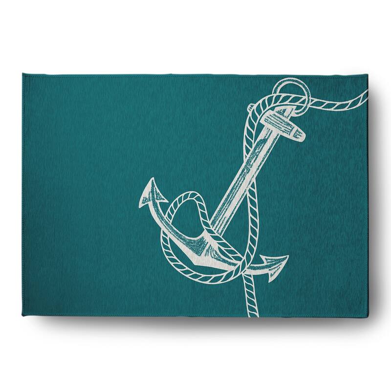Anchored Nautical Chenille Rug - Ocean Teal - 5' x 7'