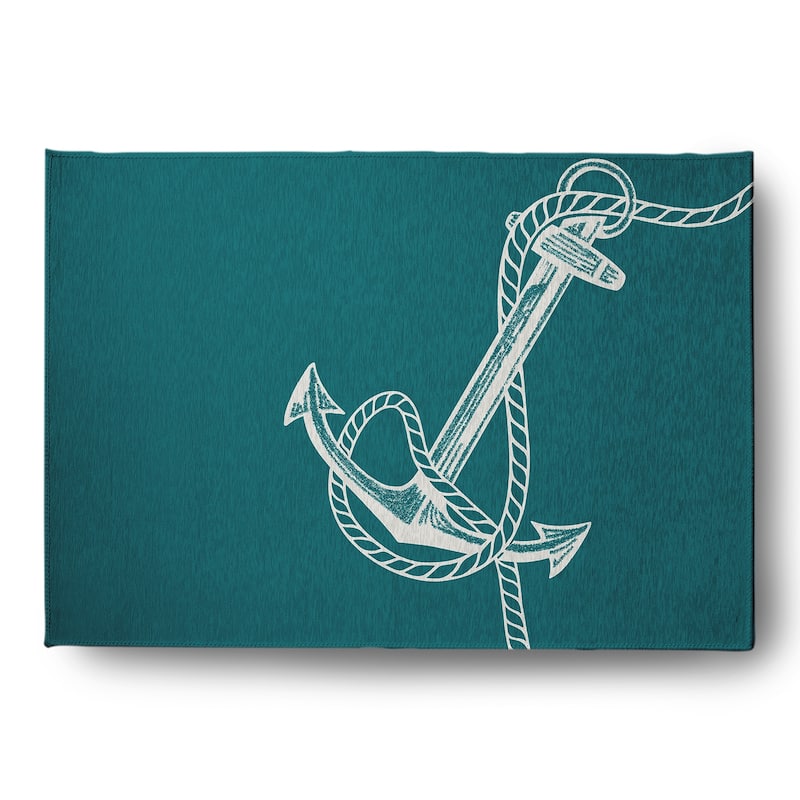 Anchored Nautical Indoor/Outdoor Rug - Ocean Teal - 5' x 7'