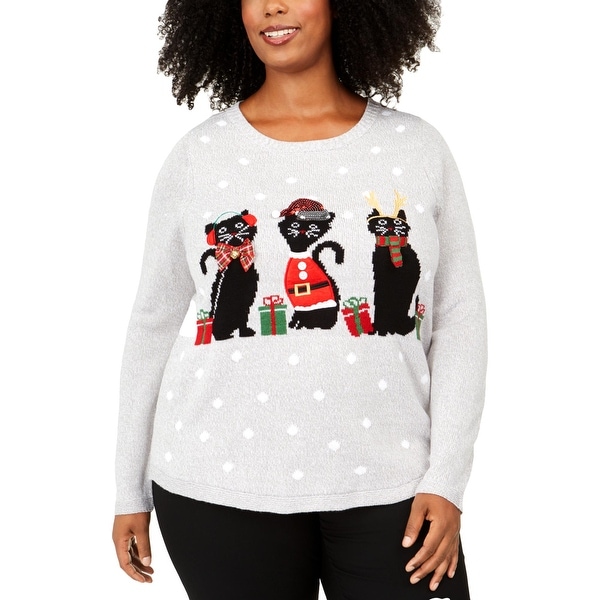 Karen Scott Womens Plus Cats Christmas Sweater Graphic Knit - Grey Combo. Opens flyout.