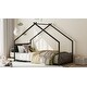preview thumbnail 5 of 46, House Bed with Roof and Colorful Lights, House-shaped Frame Floor Bed with House Roof Frame, Metal Bed Frame with Slats and Legs