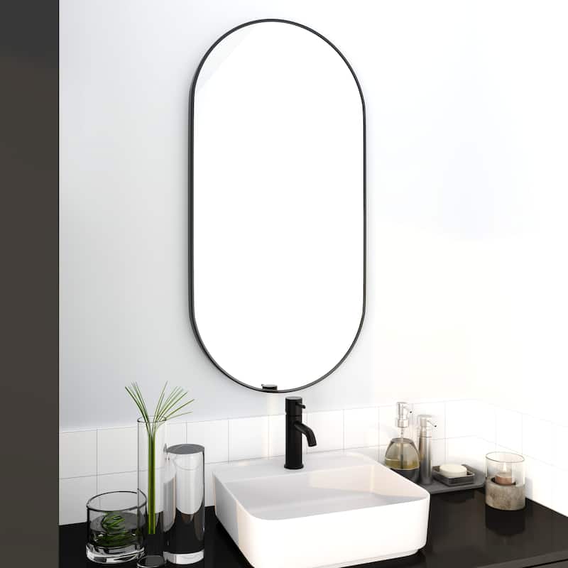 36-in Modern Oval Black Framed Bathroom Vanity Wall Mirror - 1.2 in. D x 17.7 in. W x 35.4 in. H