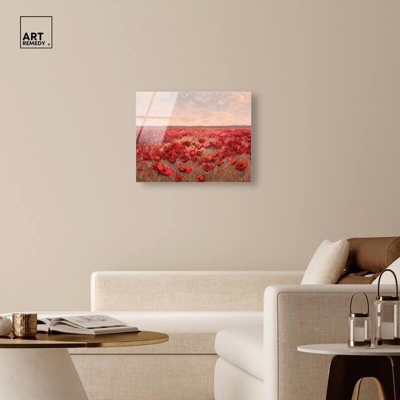 Sea of Red Poppies I Acrylic by Art Remedy, Ready to Hang
