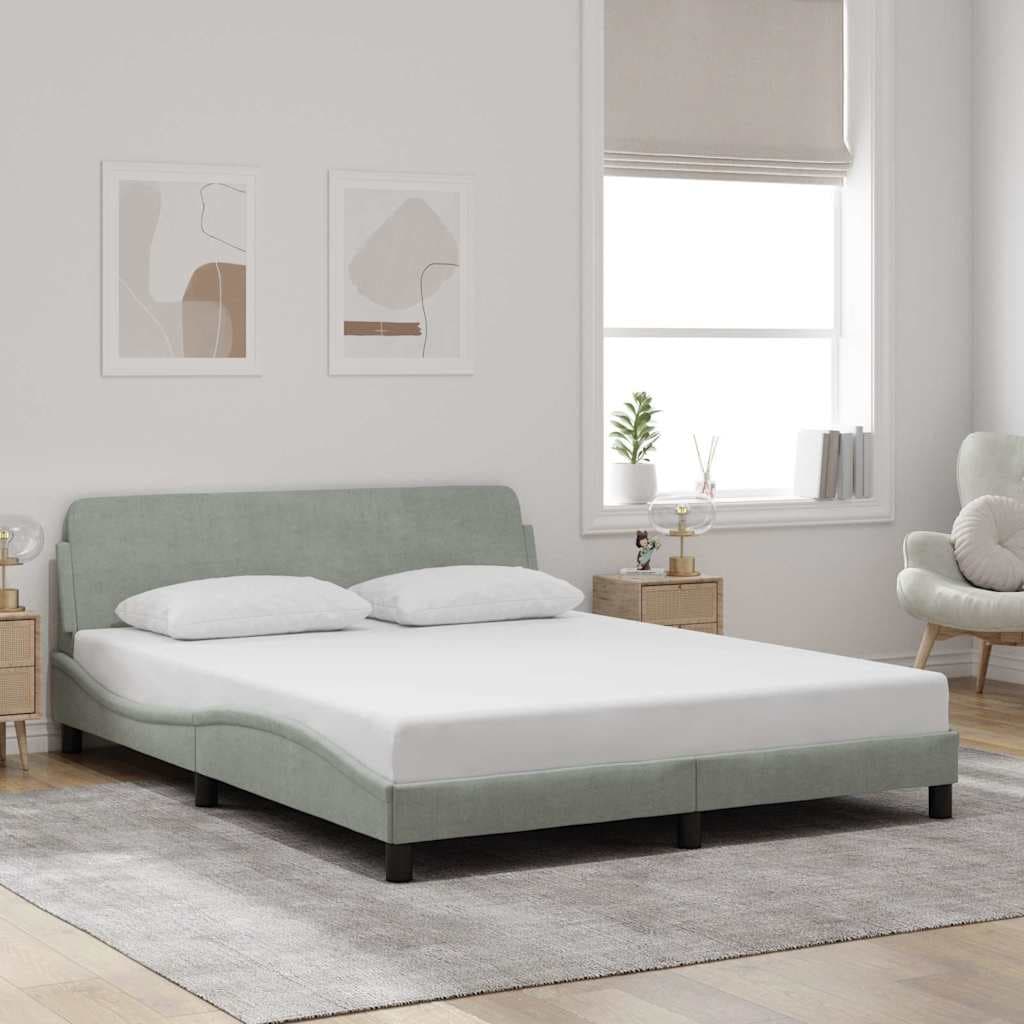 vidaXL Bed Frame with Headboard Light Gray 59.8"x79.9" Queen Velvet