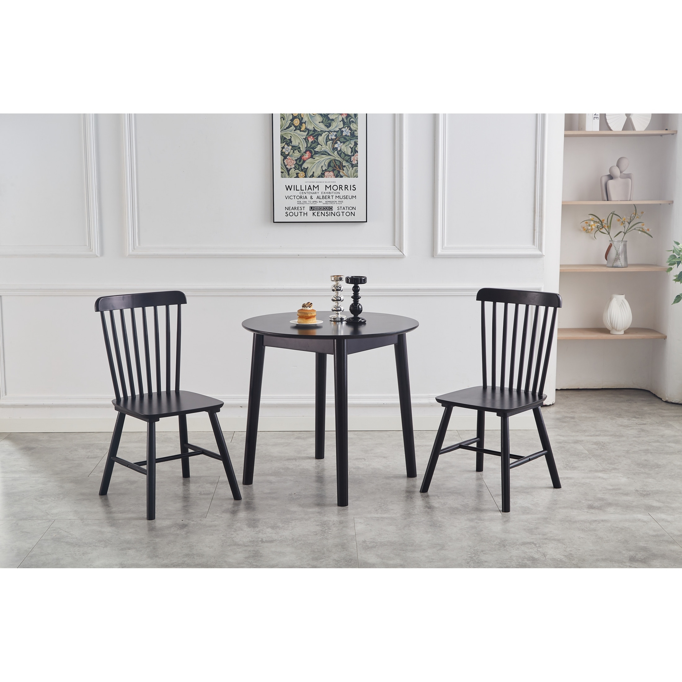 Bar Code Rounded Black Dining Chairs Set of 2 Solid Wood with Curved Backrest and ...