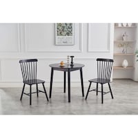 Bar Code Rounded Black Dining Chairs Set of 2 Solid Wood with Curved Backrest and ...