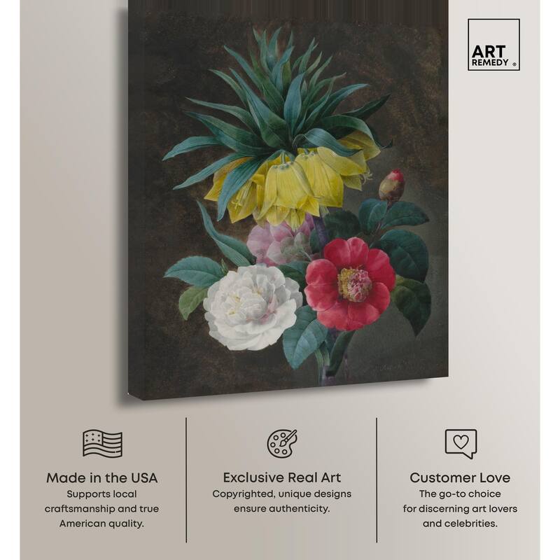 Four Peonies and a Crown Canvas by Art Remedy, Gallery Wrapped