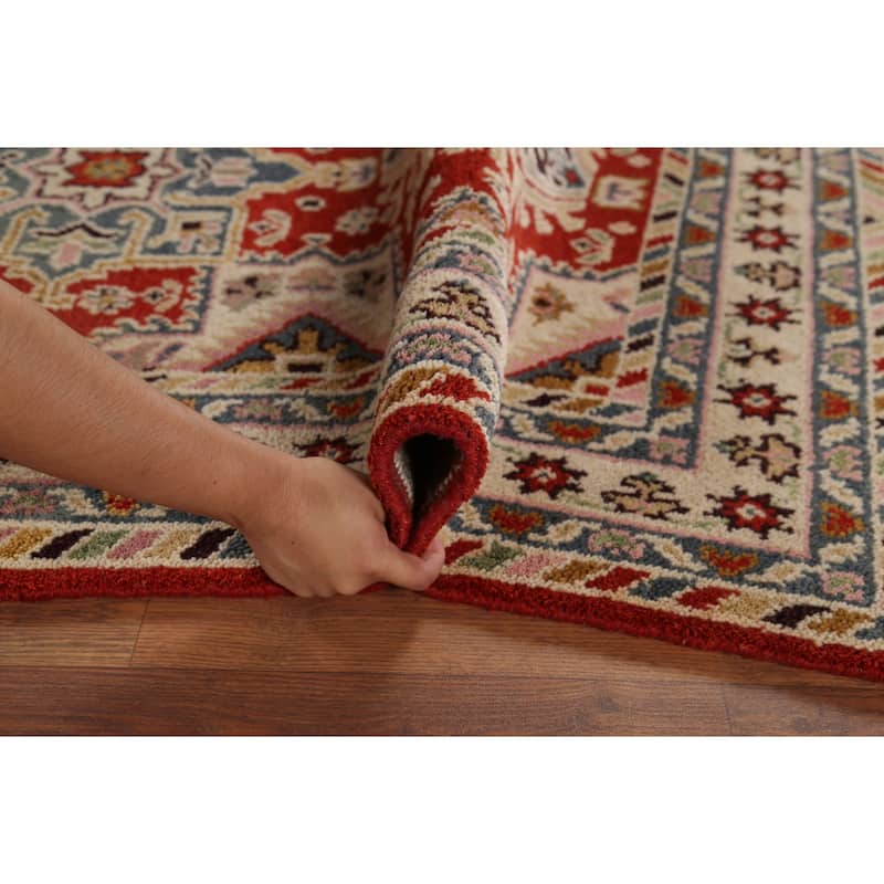Red Geometric Kazak Oriental Area Rug Handmade Wool Carpet - 3'10"x 6'0"