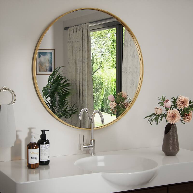 Modern Round Metal Frame Wall Mirror for Bathroom Vanity