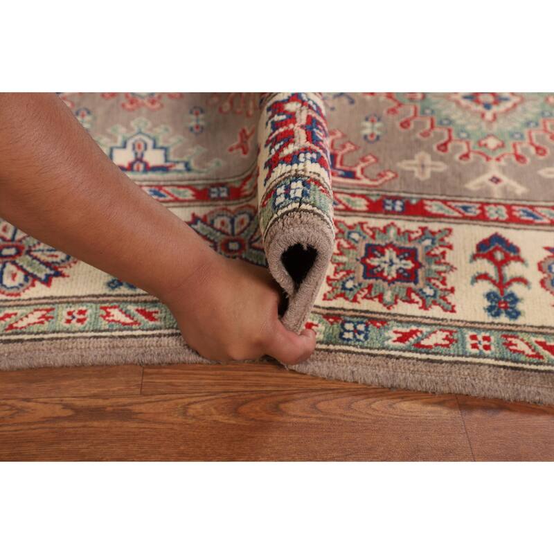 Geometric Kazak Oriental Area Rug Hand-Knotted Traditional Wool Carpet - 5'0" x 6'9"