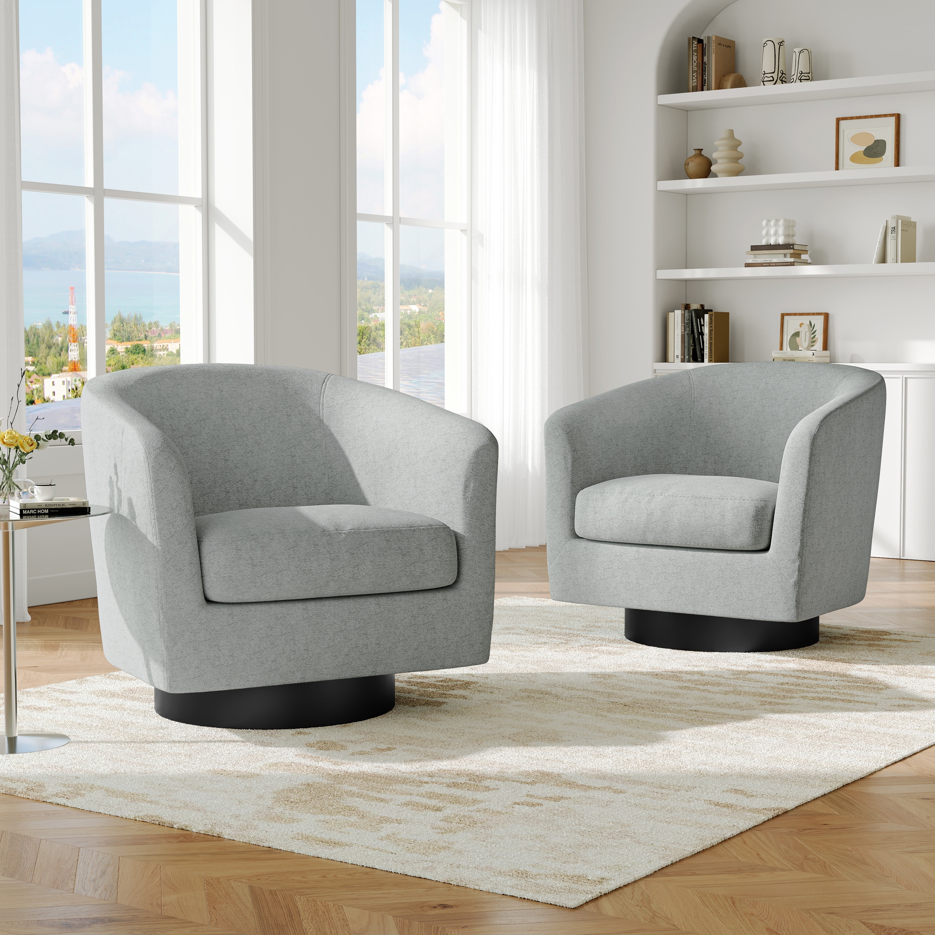 2 Set Modern Soft Upholstered Chenille Swivel Barrel Chair