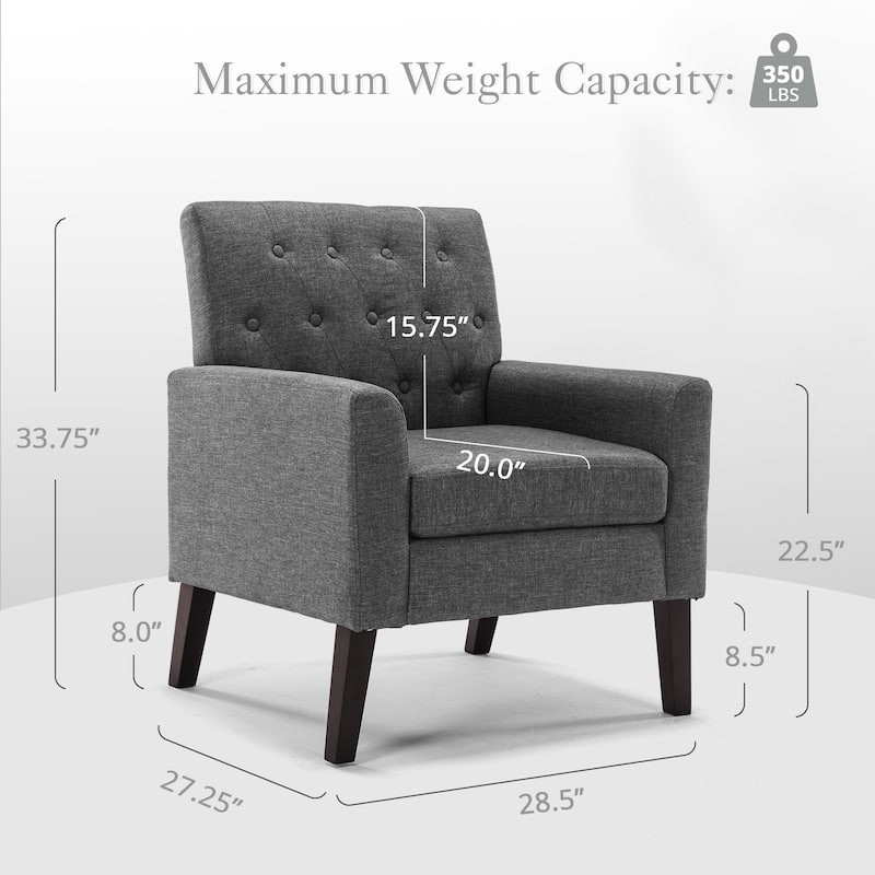 LUE BONA Linen Accent Chair Comfy Living Room Chair with Arms Upholstered Button Tufted Armchair Modern Arm Chairs Set Of 2
