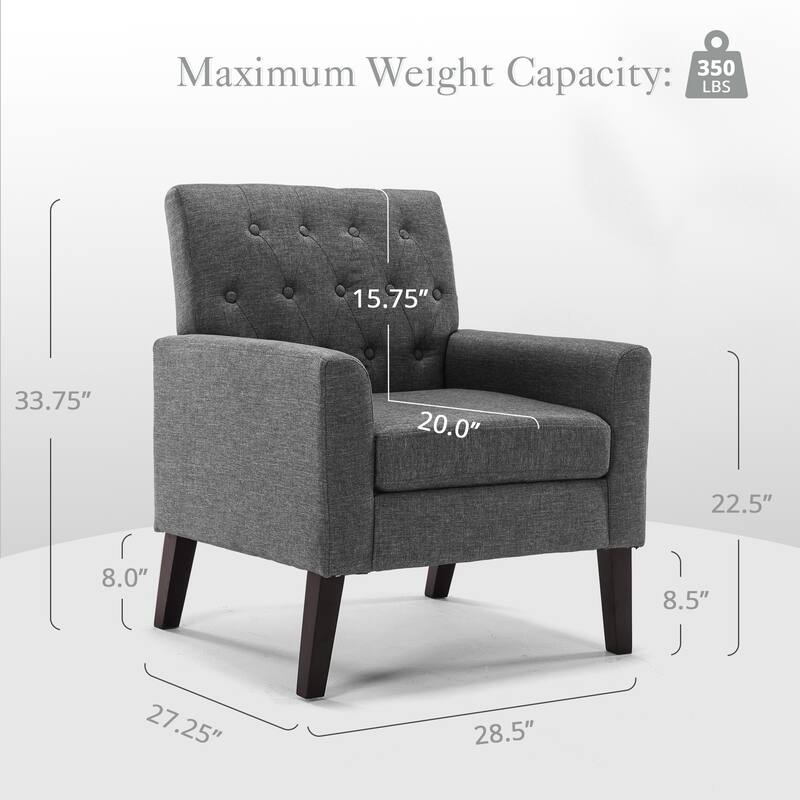 Mid-Century Modern Upholstered Linen Fabric Button Tufted Accent Chair Set of 2 - 28.5 W X 27.25 D X 33.75 H