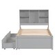 preview thumbnail 25 of 28, Modern Twin Size Platform Bed Frame With Built-in USB Port on Bookcase Headboard, Wooden Bed with 2 Drawers, Walnut