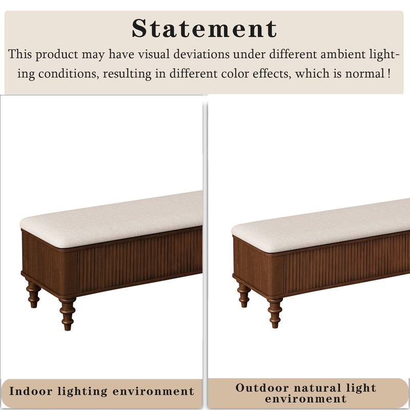 GDFStudio Vaelorian Solid Rubberwood Storage Ottoman Bench with Linen Seat