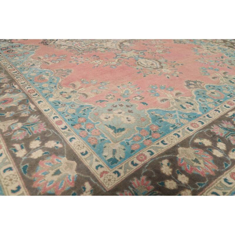 Pink Tabriz Persian Vintage Area Rug Hand-Knotted Wool Carpet - 6'6" x 10'4"