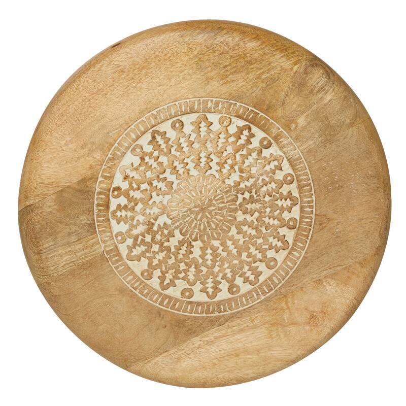 Mango Wood Floral Handmade Intricately Carved Accent Table with Tripod Legs - Brown or Dark Brown - Roche River Decor