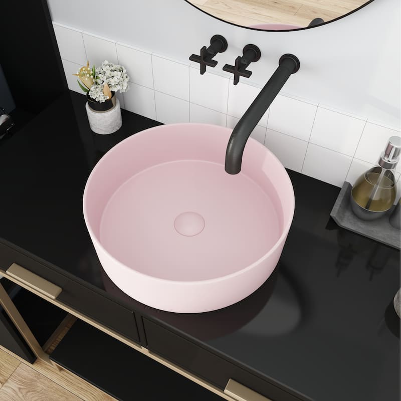 Ceramic Circular Vessel Bathroom Sink Art Sink - Pink