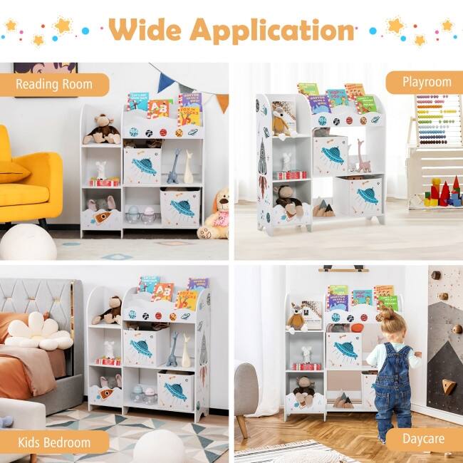 Kids Toy and Book Organizer Children Wooden Storage Cabinet with Storage Bins - 36.5'' x 11.5'' x 40'' (L x W x H)