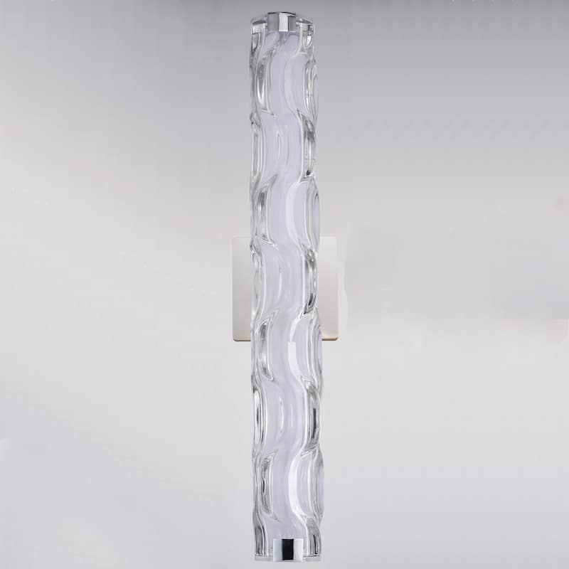 Marseille 1-Light Bathroom Vanity Lighting Fixture, Clear Wave Glass Shade, Dimmable, Integrated LED, Wall Mounted Sconce