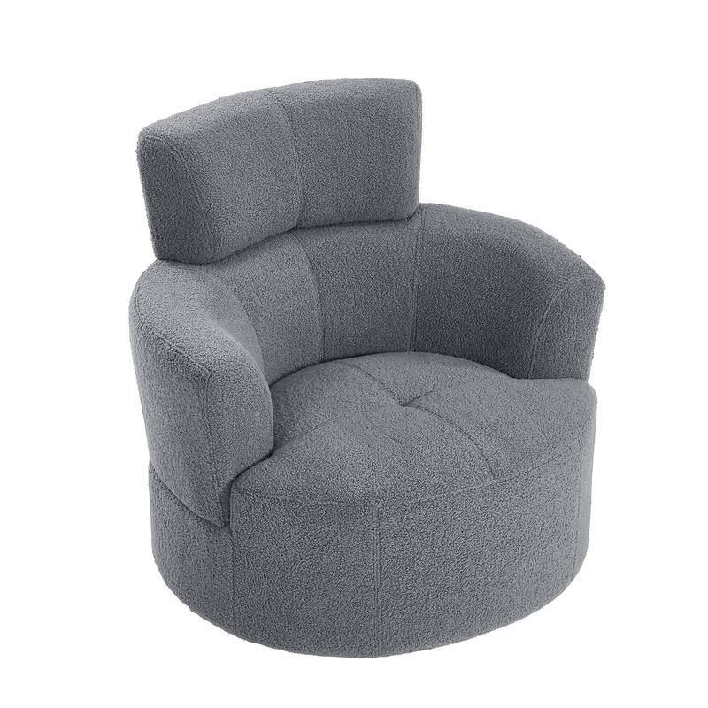 Roomfitters 360° Upholstered Swivel Barrel Accent Chair with Adjustable Headrest for Living Room