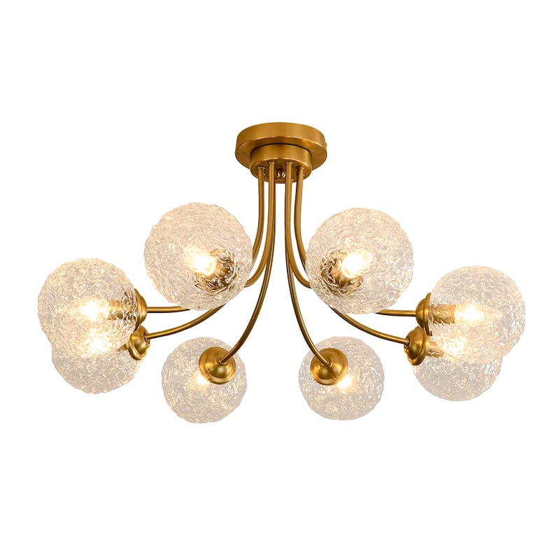 Mid-century 8-Light Rippled Glass Globe Sputnik Semi-flush Mount - N/A