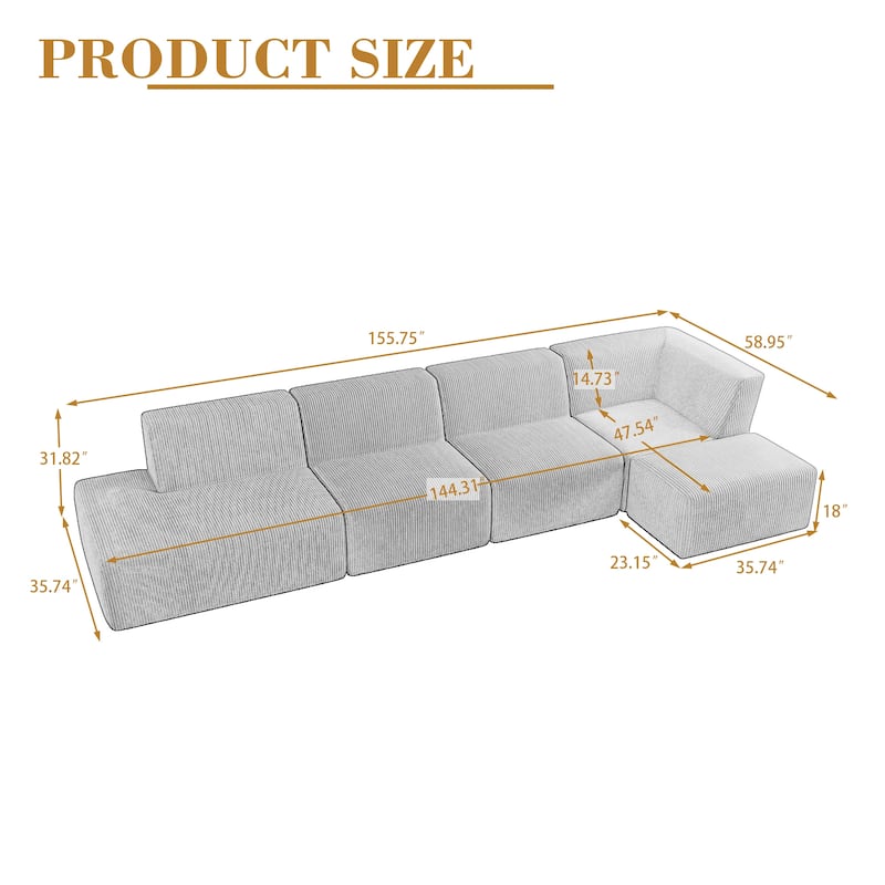 Corduroy Fully Sponge Molded Modular Sectional Sofa with Ottoman