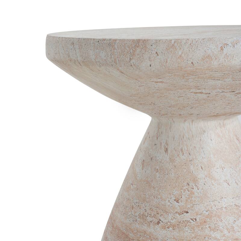 Outdoor Indoor Lightweight Concrete Side Table, Travertine Finish - 22.97